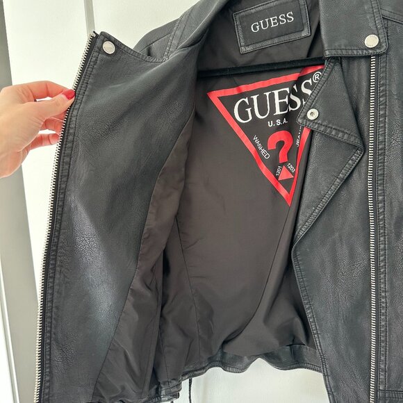 GUESS Faux Leather Lace-Up Jacket, Black Size: Small - Picture 6 of 7